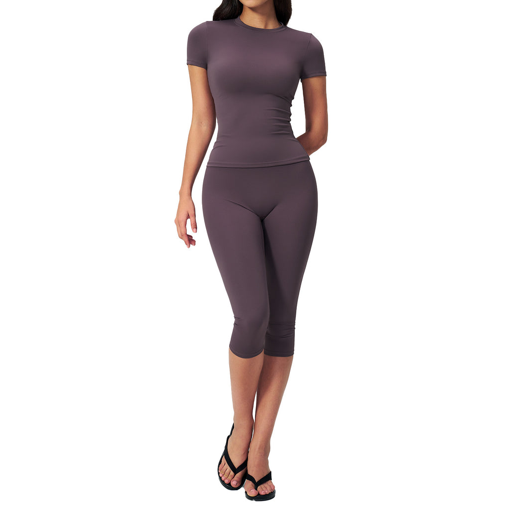 Yoga outfit shaping body high waist fitness versatile seven inch mid length pants sports suit